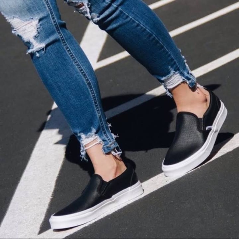 Vans Black Slip-On Sneakers with White Sole